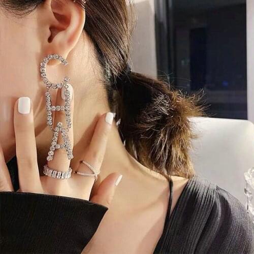 Korean Jewelry DIY Rhinestone Letter CHA Drop Dangle Earrings For Women Fashion Jewelry Trendy Statement Earrings Accessories