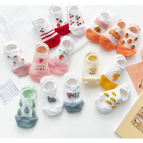 3 Pairs /Set Summer Light Funny Cotton Socks Harajuku Womens Slippers Kawaii Orange Strawberry Avocado Fruit Socks Mori Girl