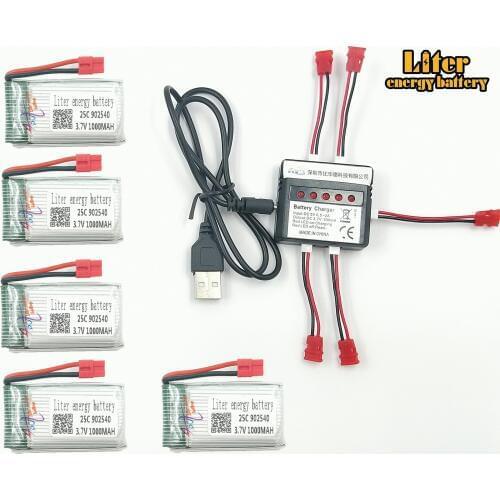 3.7V 1000mAh 902540 25c LiPo Battery for SYMA X5hw x5hc RC Drone Quadcopter + AC 5in1 Charger Spare Parts Set