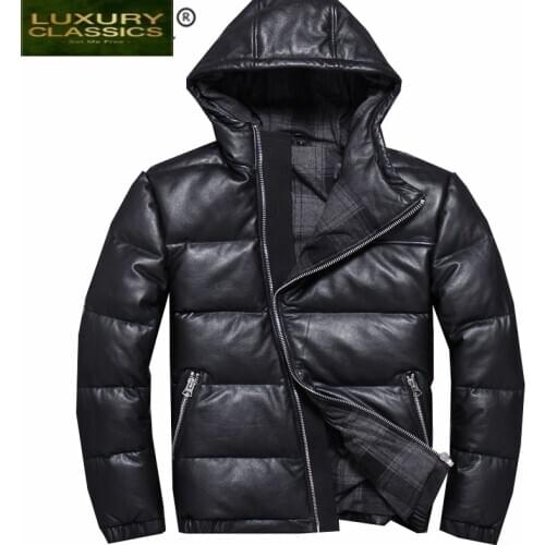 Genuine Winter Leather Mens Jacket Men 100% Real Cow Leather Duck Down Coat Male Motorcycle Leather Jackets Coats 2021