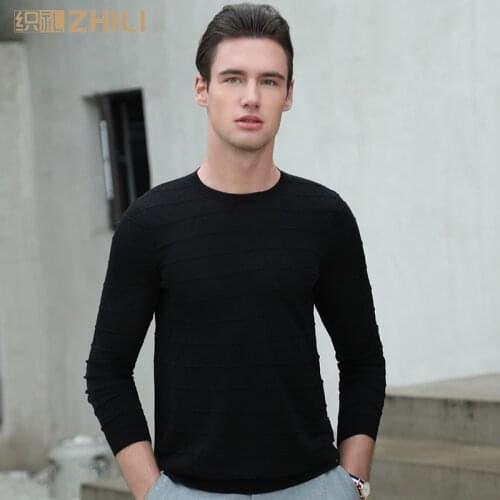Mens Casual Slim Fit Black T-Shirts Long Sleeve Wool Tee