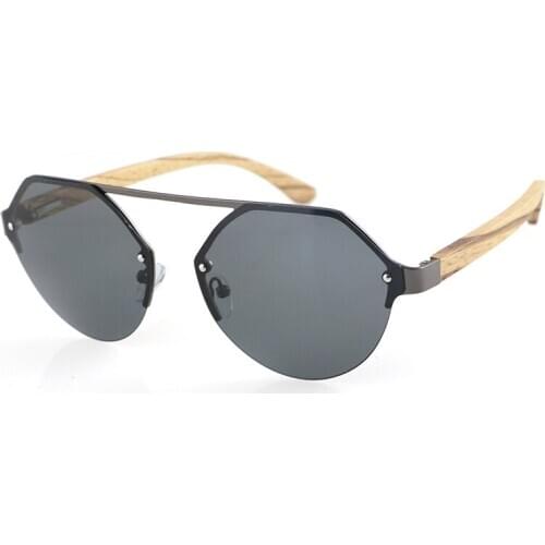 Dropshipping 2020 OEM Custom Logo Black Steel Frame Hexagon Sunglasses Uv400 Zebra Wood Polarized Sun Glasses for Men