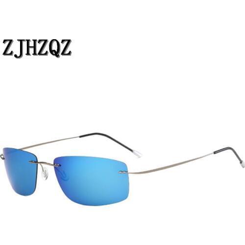 Rimless Polarized Sunglasses Men Ultralight Hot Ultra Light Screwless Frameless Green Gold Square Sun Glasses Titanium 8.5G Only