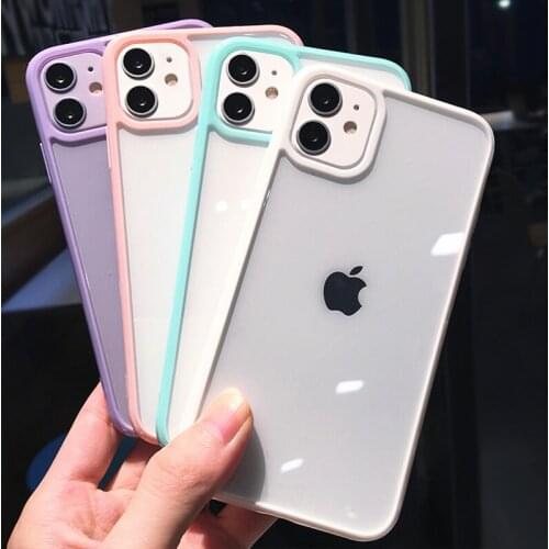 Candy Bumper Soft Trasparent Acrylic Phone Case For iPhone 11 12 Pro Xr Xs Max 12 Mini SE2 7 8 Plus Back Protection Cover Shell
