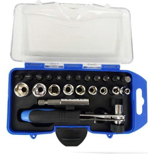 23 pieces of sleeve head set / quick wrench ratchet screwdriver kit and long connecting rod suit