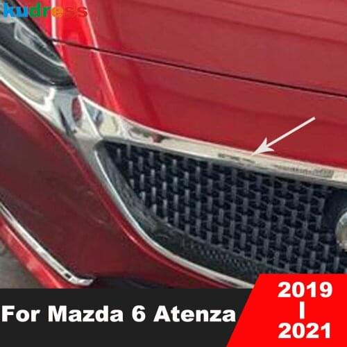 Front Grill Grille Cover Trim For Mazda 6 Atenza 2019 2020 ABS Chrome Car Front Hood Engine Decorative Molding Strip Accessories