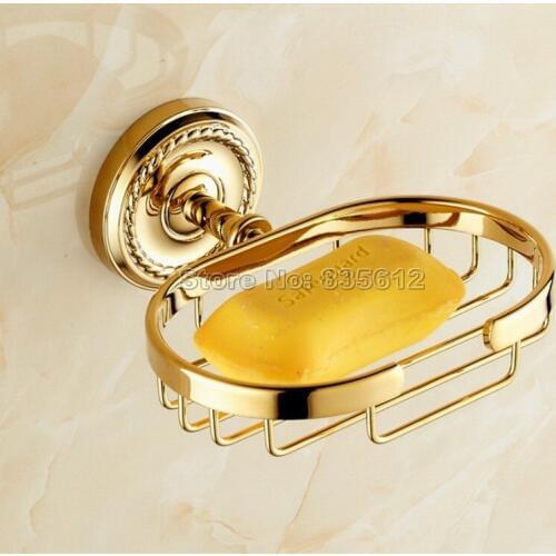Bathroom Accessory Wall Mounted Soap Basket Luxury Gold Color Brass Soap Dish Holder Wba607