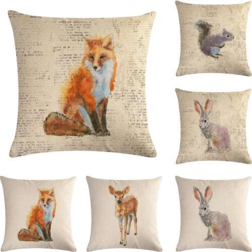 Animal World Series Cushion Cover Cotton Linen Home Fox Rabbit Decorative Owl Deer Pillow Cover for Sofa 45x45cm Pillowcase