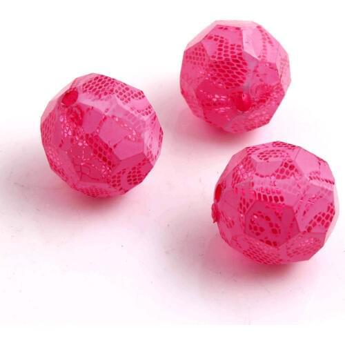 Newest 100pcs/lot 20mm chunky acrylic hotpink faceted print white lace Beads,chunky disco beads for Chunky Necklace Jewelry