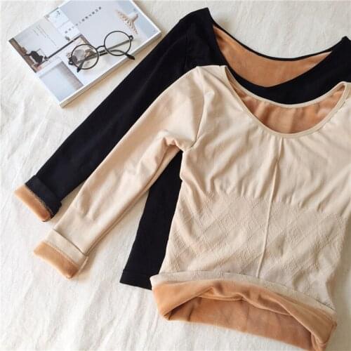 New Women T Shirt Autumn Winter Warm Thick Velvet T-Shirts Tees Female Long Sleeve Basic Bottoming Shirt Tops Underwear SF1154