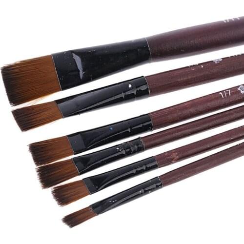New Art Artist Supplies 6 Brown Nylon Paint Brushes E56C