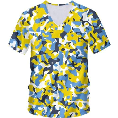 OGKB Summer 3d V-neck T Shirt Men Short Sleeve Shirt Camouflage Interest Pattern Printed T-shirt Mens Streetwear Casual Clothing