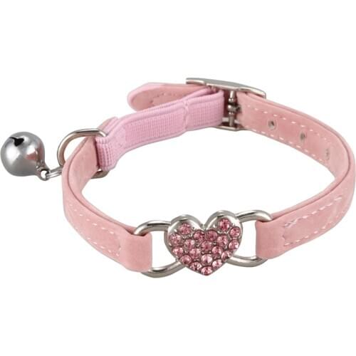 Heart Charm and Bell Cat Collar Safety Elastic Adjustable with Soft Velvet Material pet Product small dog collar S