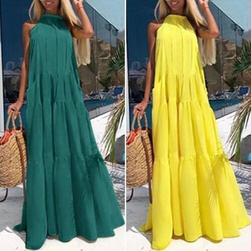 ZANZEA 2020 Halter Neck Ruffle Dress Fashion Woman Summer Sundress Casual Maxi Vestidos Female Hollow Sleeveless Robe Plus Size