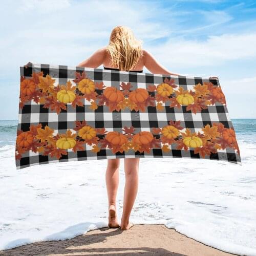 Thanksgiving Fall Pumpkin Plaid Beach Towel Luxury Quick-dry Microfiber Bathroom Bath Towels Yoga Mat Picnic Blanket