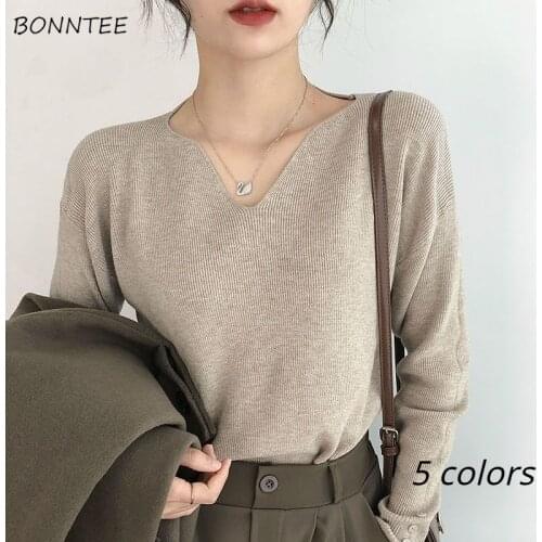 Sweater Women Oversized 3XL Spring Pure Simple Soft Ulzzang Knitting Pullovers Ins Leisure College Button Long Sleeve All-match