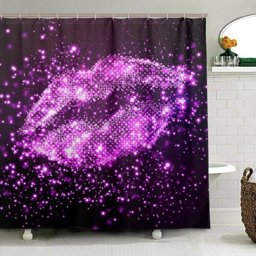Purple Shower Curtains Sexy Woman Lips with Light Effects Disco Stylized Polyester Fabric Waterproof Bath Curtain for Bathroom