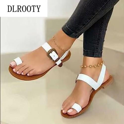 Women Sandals Flip Flops New Summer Fashion Rome Buckle Strap Breathable Shoes Slides Solid Casual Female Plus Size 35-43