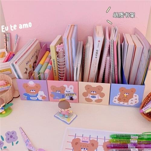 Cute Paper File Folder Storage Box Office Supplies Shelf Shelves Student Desktop Bookshelf Storage Rack Book Stand