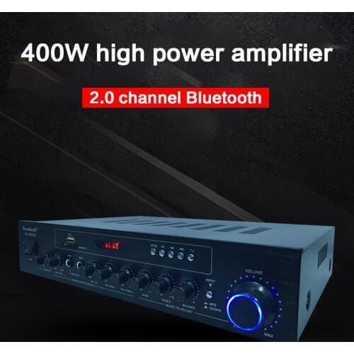 KYYSLB 220V 200W*2 4-16 Ohm AV-619E 2.0 Channel Bluetooth Power Amplifier Dual Wireless Wheat Card U Disk Radio Home Amplifier