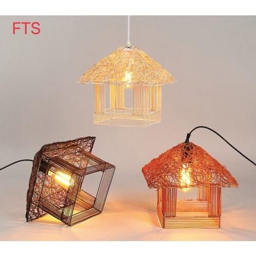 Idyllic rattan art small house chandelier hut living room lamp bedroom creative personality restaurant bamboo chandelier