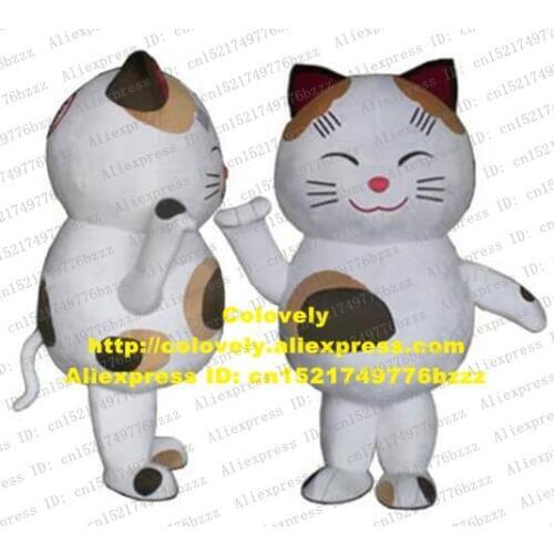 Vivid White Lucky Fortune Money Cat Maneki Neko Moggie Kitten Mascot Costume Pursed Eyes Red Small Mouth Globe Belly No.6184