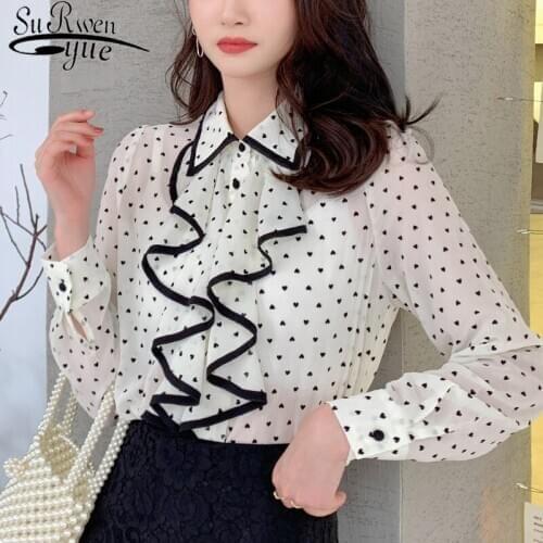 2019 New Arrival Autumn Women Tops and Blouse Causal Long Sleeve Chiffon Blouse Ladies Print Tops Wavy Clothes Blusa 5696 50
