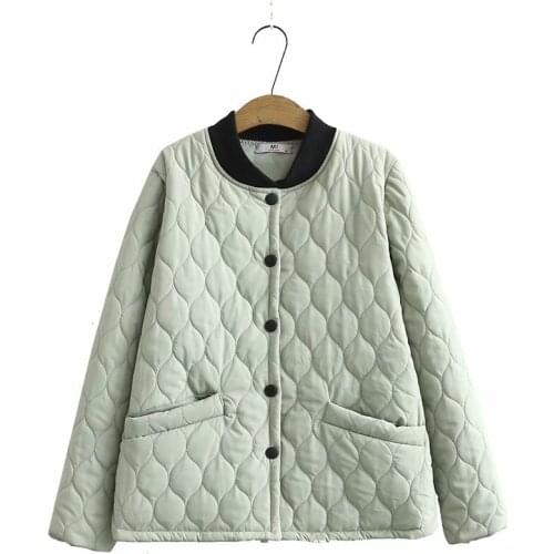 Autumn Winter Coat Women Thin Parka Single Breasted Slant Pocket Loose Clothing Buttons Cotton Jacket Female Outerwear