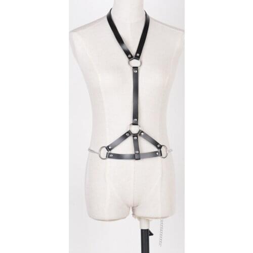 Handmade Ladies Woman Punk Leather Necklace Belly Chain Jewelry Chest Body Harness Club Party Wear