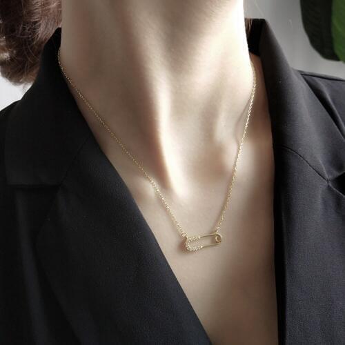 925 Sterling Silver 18K Gold Jewelry Clear Cz Zircon Beads Paved Charm Pendant Pin Necklace for Women Daily Wear Party Favor