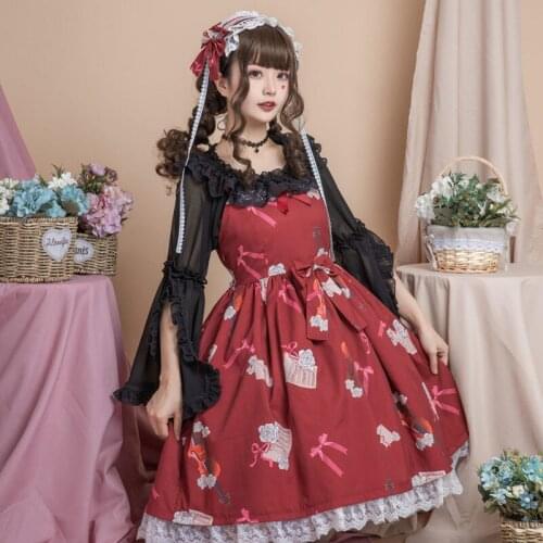 2021 Jsk Lolita Dress Victorian Princess Kawaii Print Tea Party Vintage Soft Sister Loli Suspender Baby Doll Dress For Woman Y2k