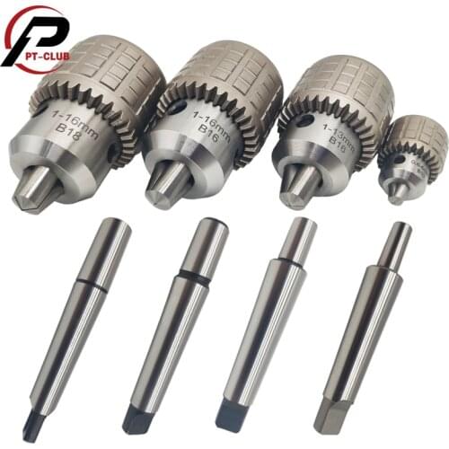 1 Set Heavy Duty Drill Chuck with Chuck Key and MT2 Morse Taper Arbor B10 B16 B18 0.6-6 1-13 1-16 MT2 Shank Woodworking Tools