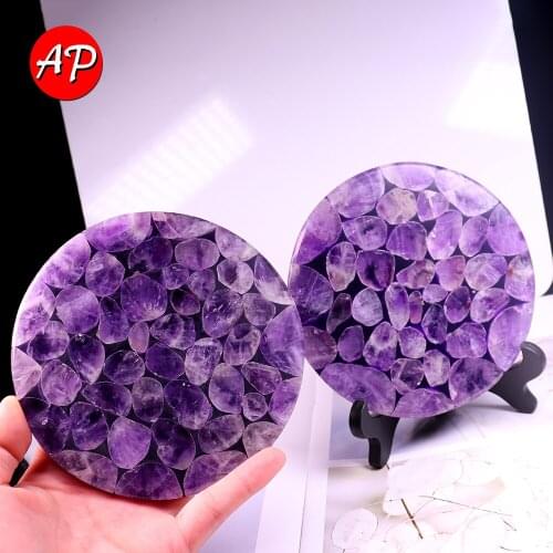 1pcs Natural Amethyst Circle Disk Minerals Crystal Gemstone Fengshui Stones Healing Quartz Home Decoration