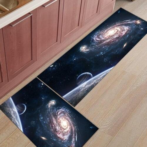 2Pcs/Set Galaxy Bright Starry Sky Kitchen Mat Bath Carpet Floor Mat Home Entrance Doormat Bedroom Living Room Floor Mats Rug
