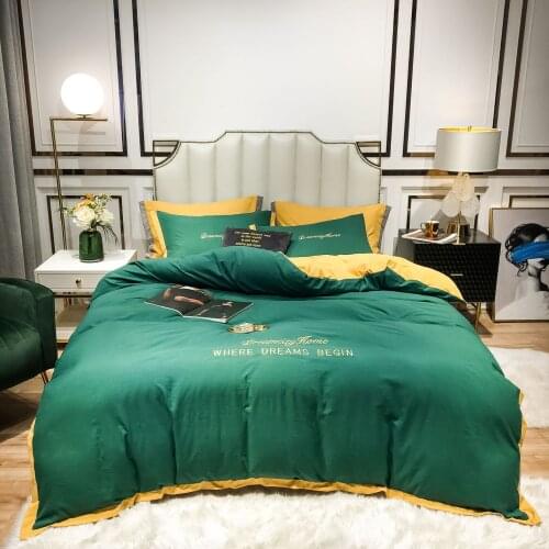 2021 Light Luxury Pure Color Washed Cotton Wide-Brimmed Embroidery Kit Student Sheets Fitted Sheet Three Or Four Piece Suit Kit