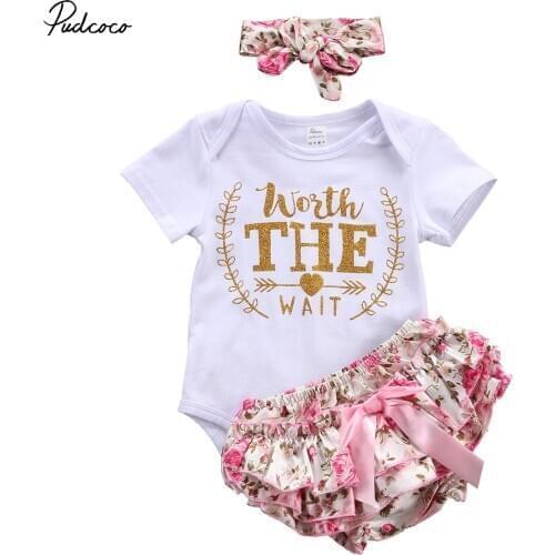 2017 New Brand 3PCS Newborn Toddler Infant Baby Kids Girls Outfit Clothes Romper Jumpsuit Tutu Short Headband 3PCs Set Clothes