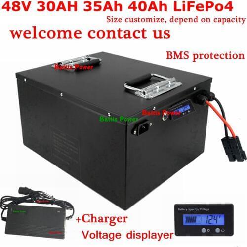 48V 30AH 35Ah 40Ah 51.2v 52v LiFePo4 2000W Lithium tricycle ebike Battery scooter solar storage UPS 50A BMS + 5A Charger
