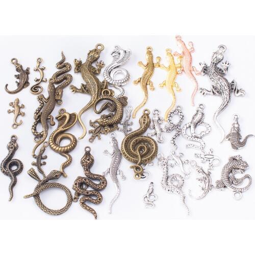 50g 100g Snake Lizard Mixed Charms Pendant Bracelets Necklaces Anklet Brooch DIY Accessories for Wholesale Craft Jewelry Making