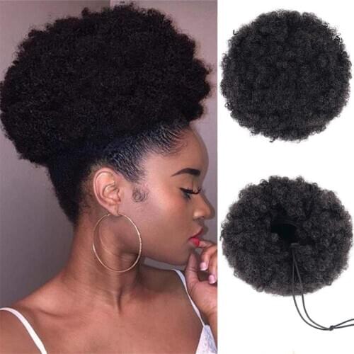 8 Inch Short Afro Puff Synthetic Hair Bun Hairpiece for Women Drawstring Ponytail Kinky Curly Updo Clip Hair Extensions