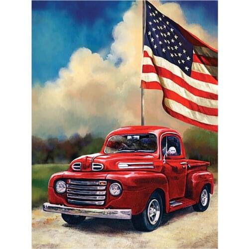Diamond Painting America Flag Car Landscape Full Square Drill Complete Kit Crystal Mosaic Bead Picture Embroidery