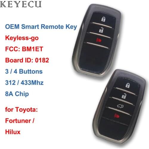 Keyecu OEM Keyless GO Smart Remote Car Key Fob 312 / 433Mhz 8A Chip for Toyota Hilux Fortuner FCC ID: B1MET, Board ID: 0182