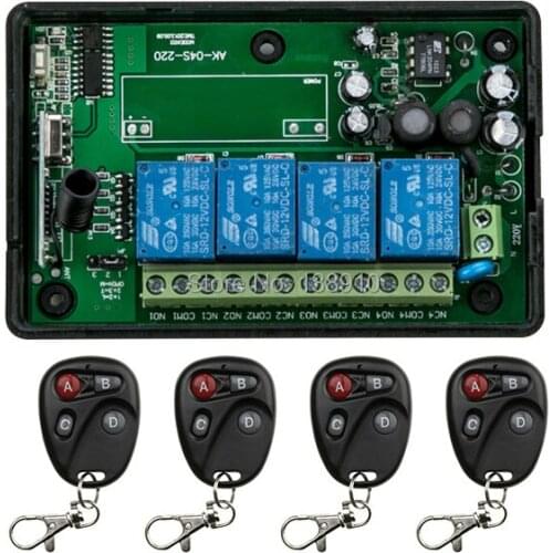 AC80-260V 4CH RF Wireless Remote Control System / Motor and electric door 220V Learning code receiver