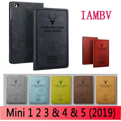 Case for Apple iPad mini 1 2 3 high quality Smart sleep wake Retro Deer Pattern PU Leather Tablet Cover Case for mini 4 5