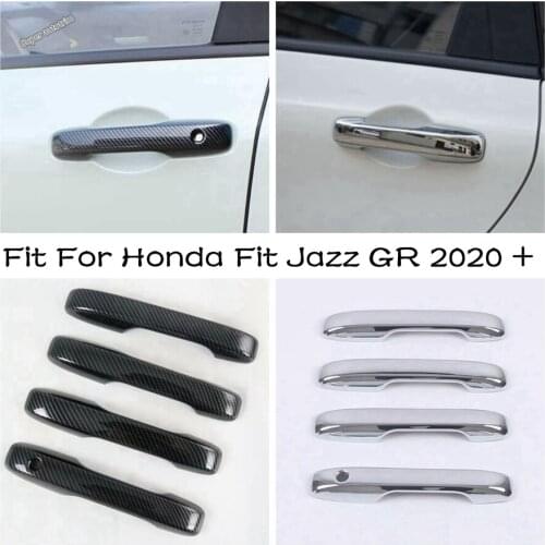 Side Car Door Handle Cover Trim Molding Catch Cap Accessories Shiny / Carbon Fiber Look Exterior For Honda Fit Jazz GR 2020 2021