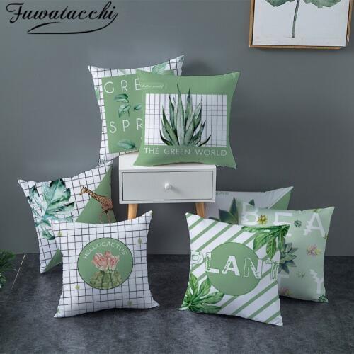 Fuwatacchi Green Stripped Plant Printed Pillow Case Giraffe Animals Printed Pillow Cover For Home Sofa Decorative Cushion Covers