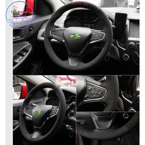 Steering Wheel Cover for Chevrolet Malibu Aveo TRAX Equinox Cruze Silverado Suede Leather Hand Sewing Wrap DIY Stitchwork Holder