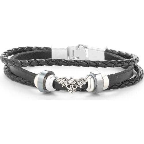 Black Stainless Steel Leather Medical Alert ID Bracelets for Men Free Custom Reminder Jewelry B00135