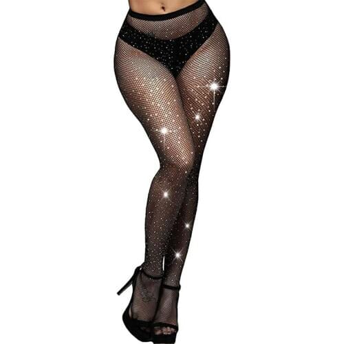 DOIAESKV Sexy Women Stocking Rhinestone Collant Femme Lenceria Diamond Sexy Tights Transparent Fishnet Stockings Pantyhose