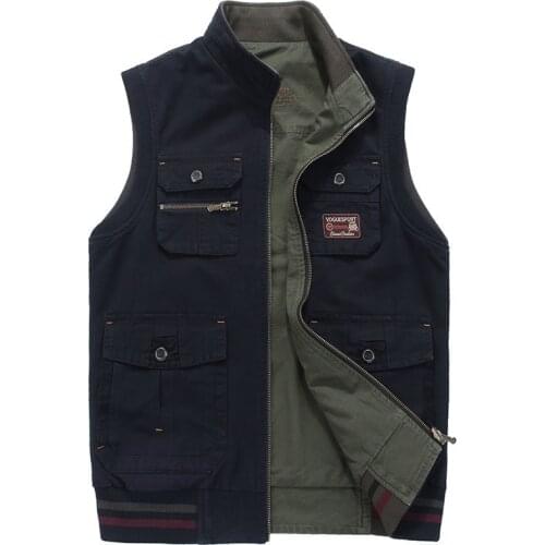 M-9XL Oversized Double Side Wear Cotton Vest Spring Autumn Mens Outdoor Recreational Fishing Photography Multi Pocket Waistcoat