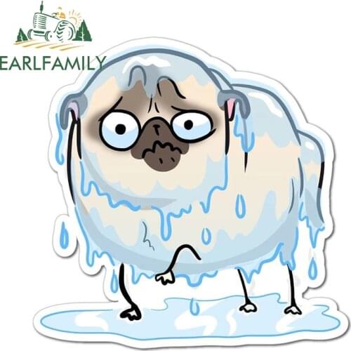 EARLFAMILY 13cm x 12.8cm For Rain White Pug Car Stickers Air Conditioner Decal Scratch-Proof Waterproof Creative Decoration